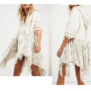 Free People Printed Moon Dust Cardi Asymmetrical Layered Tattered Pixie Hoodie